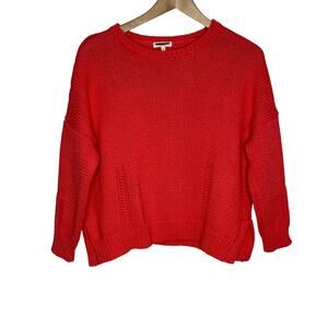 Demylee New York Pullover Sweater Womens Medium Coral 3/4 Sleeve Cropped Cotton